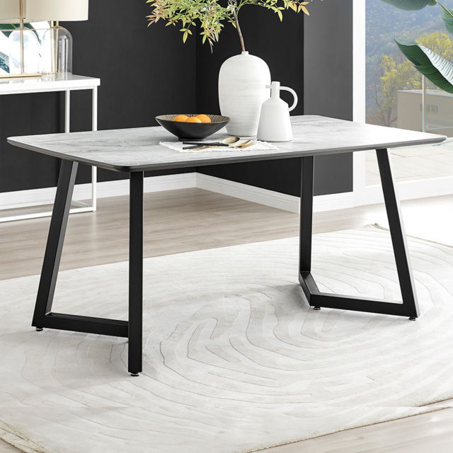 Furniturebox Copeland 6 Seater Dining Table White Marble Effect and Black - Wilko - image 1