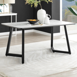 Furniturebox Copeland 6 Seater Dining Table White Marble Effect and Black - Wilko - thumbnail 1