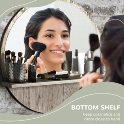 Kleankin Grey Wood Effect Round Makeup Mirror with Shelf 45cm - Size: 10.0 x 45.0 x 45.0cm - Wilko - thumbnail 5