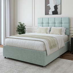 Bedmaster Double Duck Egg Linen 4 Drawer Divan Base with Pearl Headboard - Blue - Wilko - thumbnail 1