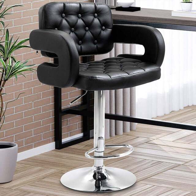 Portland Black PU Leather Height Adjustable Swivel Bar Stool - Size: Single - Wilko - image 1