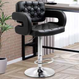 Portland Black PU Leather Height Adjustable Swivel Bar Stool - Size: Single - Wilko