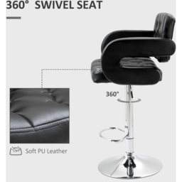 Portland Black PU Leather Height Adjustable Swivel Bar Stool - Size: Single - Wilko - thumbnail 7
