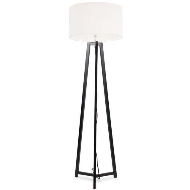 ValueLights Lottie Cream Boucle Drum Shade Black Wood Tripod LED Floor Lamp - Size: 148 x 45 x 45cm - Wilko - image 1