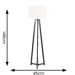 ValueLights Lottie Cream Boucle Drum Shade Black Wood Tripod LED Floor Lamp - Size: 148 x 45 x 45cm - Wilko - thumbnail 5