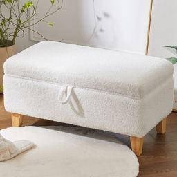 Living and Home White Teddy Fleece Upholstered Storage Ottoman - Size: 36 x 71 x 37cm - Wilko