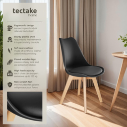 tectake Frederikke Set of 4 Black Ergonomic Dining Chair - Wilko - thumbnail 4