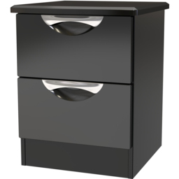 Crowndale Camden 2 Drawer Black Gloss and Black Compact Bedside Cabinet Ready Assembled - Black Gloss & Black - Wilko - thumbnail 4