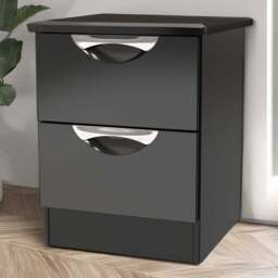 Crowndale Camden 2 Drawer Black Gloss and Black Compact Bedside Cabinet Ready Assembled - Black Gloss & Black - Wilko