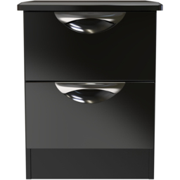 Crowndale Camden 2 Drawer Black Gloss and Black Compact Bedside Cabinet Ready Assembled - Black Gloss & Black - Wilko - thumbnail 3