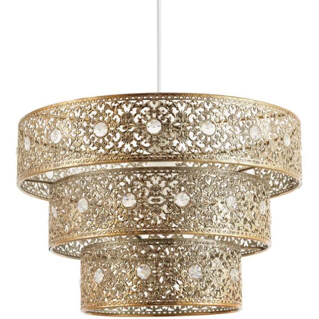 Happy Homewares Polished Gold Acrylic Gem Moroccan Style Triple Tier Pendant Shade - Size: 20 x 30 x 30cm - Wilko - image 1