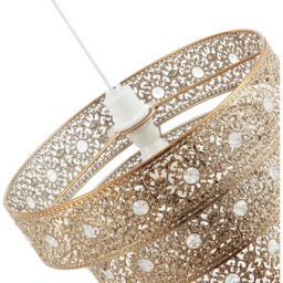 Happy Homewares Polished Gold Acrylic Gem Moroccan Style Triple Tier Pendant Shade - Size: 20 x 30 x 30cm - Wilko - thumbnail 6