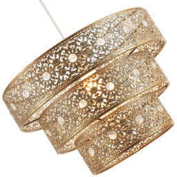 Happy Homewares Polished Gold Acrylic Gem Moroccan Style Triple Tier Pendant Shade - Size: 20 x 30 x 30cm - Wilko - thumbnail 7