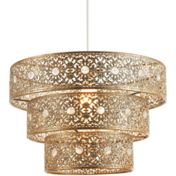 Happy Homewares Polished Gold Acrylic Gem Moroccan Style Triple Tier Pendant Shade - Size: 20 x 30 x 30cm - Wilko - thumbnail 4