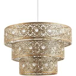 Happy Homewares Polished Gold Acrylic Gem Moroccan Style Triple Tier Pendant Shade - Size: 20 x 30 x 30cm - Wilko