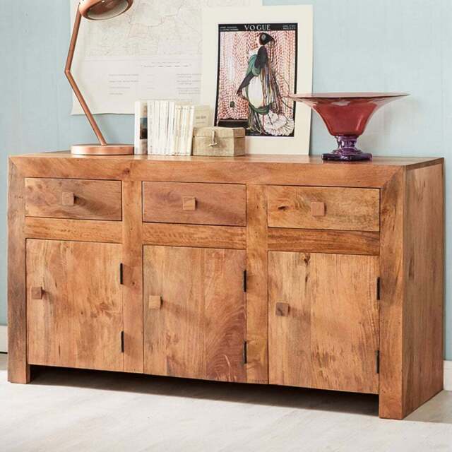 Brooklyn Napoli Toko 3 Door 3 Drawer Light Mango Large Sideboard - Size: 75 x 135 x 45cm - Brown - Wilko - image 1