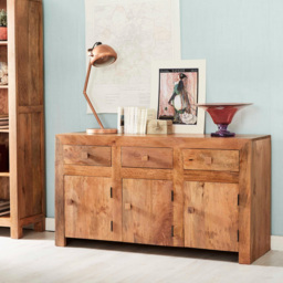 Brooklyn Napoli Toko 3 Door 3 Drawer Light Mango Large Sideboard - Size: 75 x 135 x 45cm - Brown - Wilko - thumbnail 6