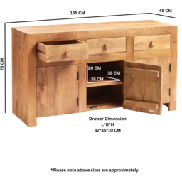 Brooklyn Napoli Toko 3 Door 3 Drawer Light Mango Large Sideboard - Size: 75 x 135 x 45cm - Brown - Wilko - thumbnail 7