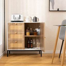 Costway Single Door 3 Drawer White Rattan Cabinet - Size: 96 x 52 x 19cm - Wilko - thumbnail 4