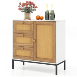 Costway Single Door 3 Drawer White Rattan Cabinet - Size: 96 x 52 x 19cm - Wilko - thumbnail 3