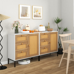 Costway Single Door 3 Drawer White Rattan Cabinet - Size: 96 x 52 x 19cm - Wilko - thumbnail 5