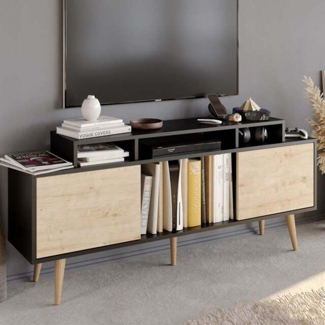 Decorotika Char Black and Oak TV Unit - Size: 70.8 x 160 x 35cm - Multi - Wilko - image 1