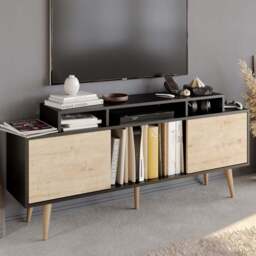 Decorotika Char Black and Oak TV Unit - Size: 70.8 x 160 x 35cm - Multi - Wilko