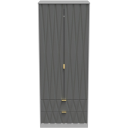 Crowndale Diamond Ready Assembled 2 Door 2 Drawer Matt Shadow and Grey Tall Double Wardrobe - Size: 2 Door, 2 Drawer - Wilko - thumbnail 4