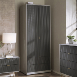 Crowndale Diamond Ready Assembled 2 Door 2 Drawer Matt Shadow and Grey Tall Double Wardrobe - Size: 2 Door, 2 Drawer - Wilko - thumbnail 1
