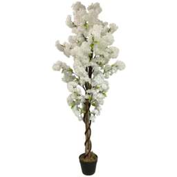 Leaf White Cherry Blossom Artificial Tree in Pot 150cm - Size: 150 x 60 x 60cm - Wilko