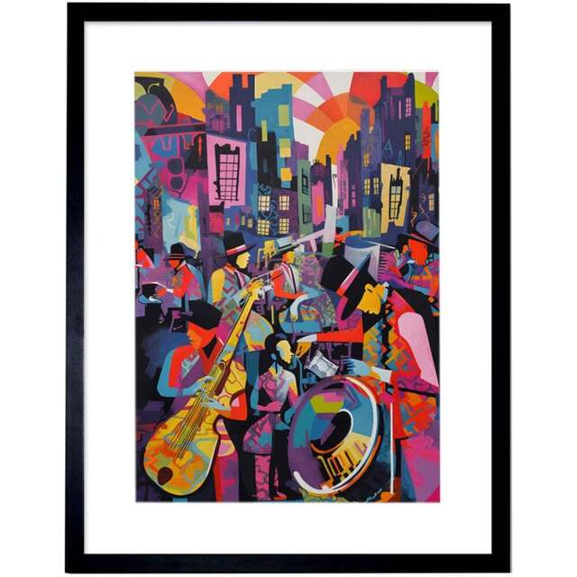 Artery8 New Orleans Jazz Festival Sunset Street Musicians Framed Wall Art Print 30 x 41cm - Size: 43.3 x 33.3 x 1.5cm - Multi - Wilko - image 1