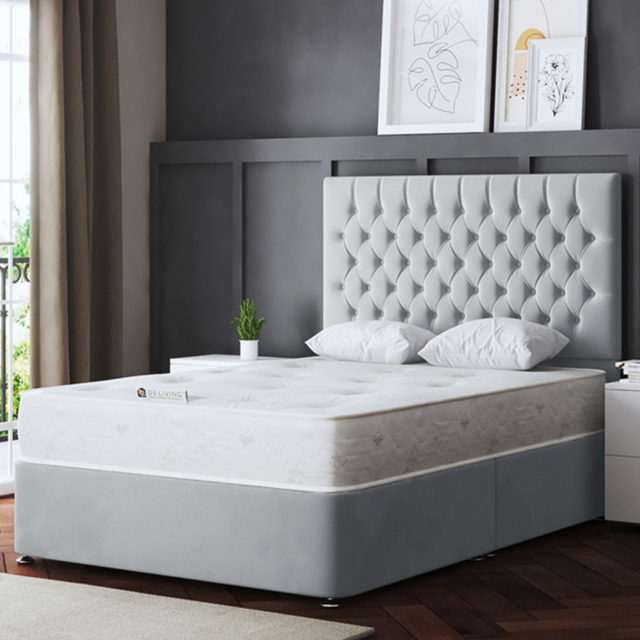 DS Living Seraphine Double Silver Upholstered Panel Divan Bed with 4 Drawer - Wilko - image 1