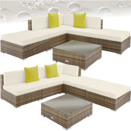 tectake Paris 5 Seater Natural Rattan Garden Corner Lounge Set - Brown - Wilko - thumbnail 3