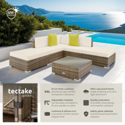 tectake Paris 5 Seater Natural Rattan Garden Corner Lounge Set - Brown - Wilko - thumbnail 7