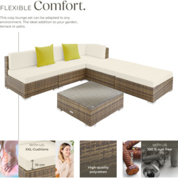 tectake Paris 5 Seater Natural Rattan Garden Corner Lounge Set - Brown - Wilko - thumbnail 4