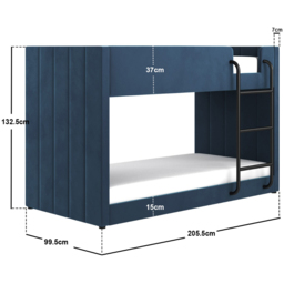 Flair Eden Navy Velvet Bunk Bed - Size: Single - Blue - Wilko - thumbnail 7