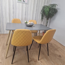 Kosy Koala 4 Seater Faux Leather Dining Set Dark Grey and Mustard - Multi - Portland - Wilko - thumbnail 3