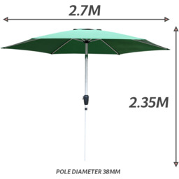 GlamHaus Green Tilting Garden Parasolwith Crank Handle 2.7m - Wilko - thumbnail 7