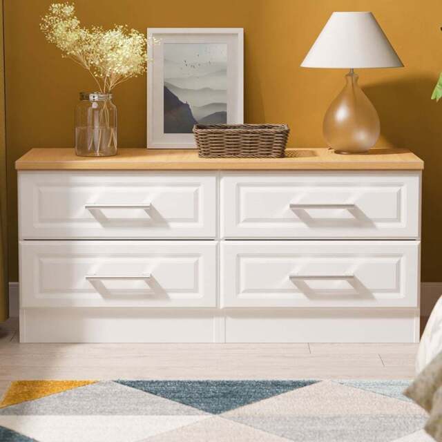 Crowndale Kent 4 Drawer White Ash and Modern Oak Bed Box Ready Assembled - White Ash & Modern Oak - Wilko - image 1