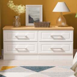 Crowndale Kent 4 Drawer White Ash and Modern Oak Bed Box Ready Assembled - White Ash & Modern Oak - Wilko
