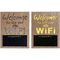 LED Welcome WiFi Wood Effect Sign - Natural - Wilko - thumbnail 1