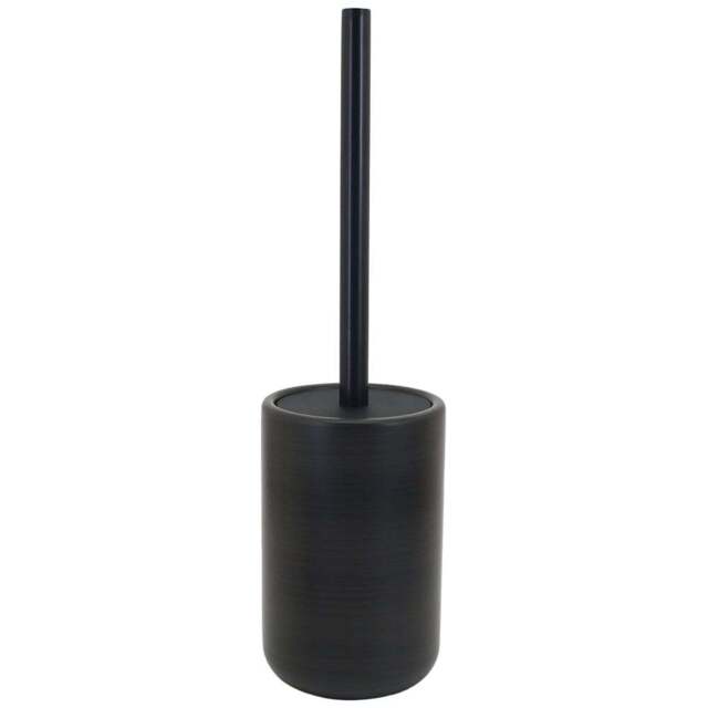 Noir Zen Wood Toilet Brush Holder - Black - Wilko - image 1