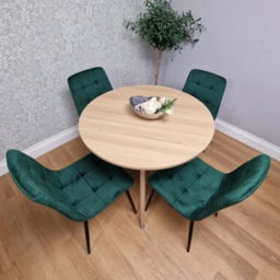 Kosy Koala 4 Seater Round Velvet Wooden Dining Set Green - Beige - Wilko - thumbnail 4