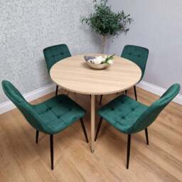 Kosy Koala 4 Seater Round Velvet Wooden Dining Set Green - Beige - Wilko