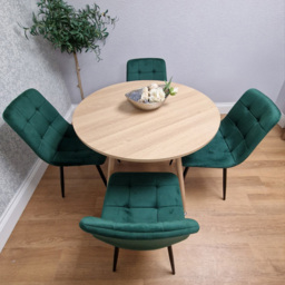Kosy Koala 4 Seater Round Velvet Wooden Dining Set Green - Beige - Wilko - thumbnail 5