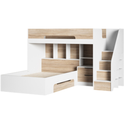 Flair Greyson Oak Staircase Triple Bunk Bed with Storage - Size: Single + Small Double - White - Wilko - thumbnail 3