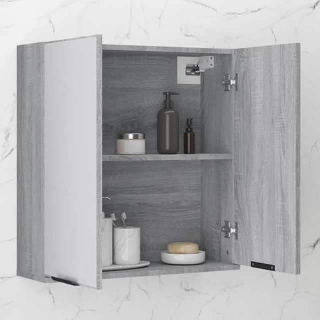 vidaXL 2 Door Grey Sonoma Mirrored Bathroom Cabinet - Size: 67 x 64 x 20cm - Wilko - image 1
