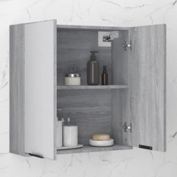 vidaXL 2 Door Grey Sonoma Mirrored Bathroom Cabinet - Size: 67 x 64 x 20cm - Wilko - thumbnail 1