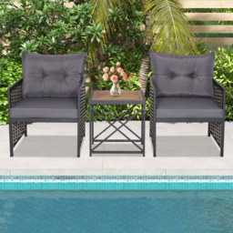 Costway 2 Seater Rattan Patio Bistro Set Grey - Wilko - thumbnail 1