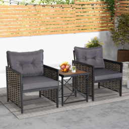 Costway 2 Seater Rattan Patio Bistro Set Grey - Wilko - thumbnail 5